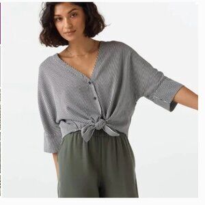 VETTA Capsule The Boyfriend Shirt - Black White Stripe Button Down - M